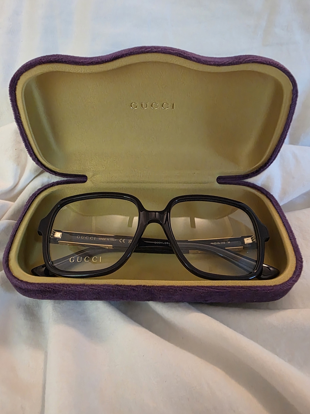 Gucci Black Oversized Square Optical Glasses with Gold Temple Details